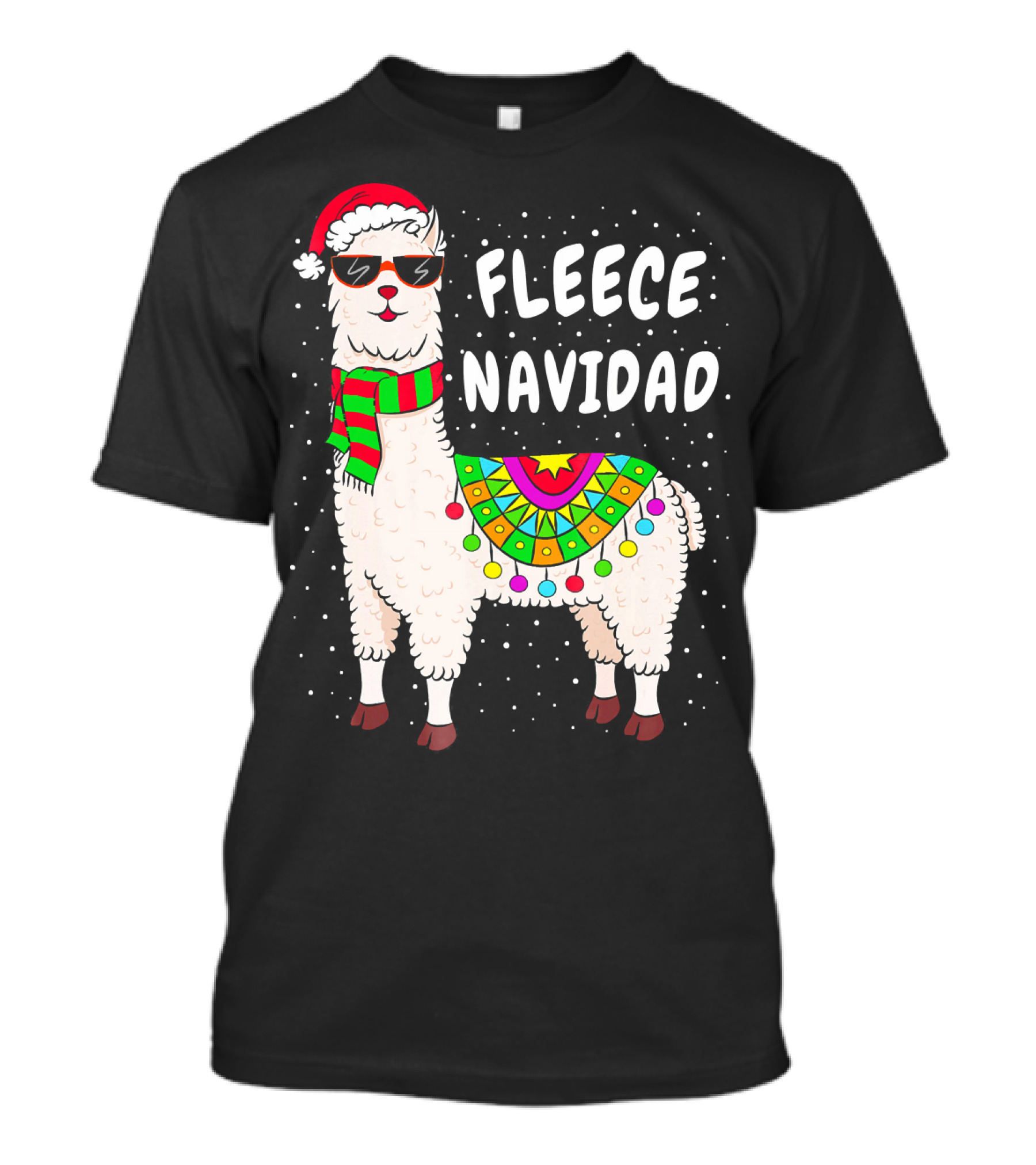 Fleece Navidad Christmas Llama Santa Hat Holiday T-Shirt