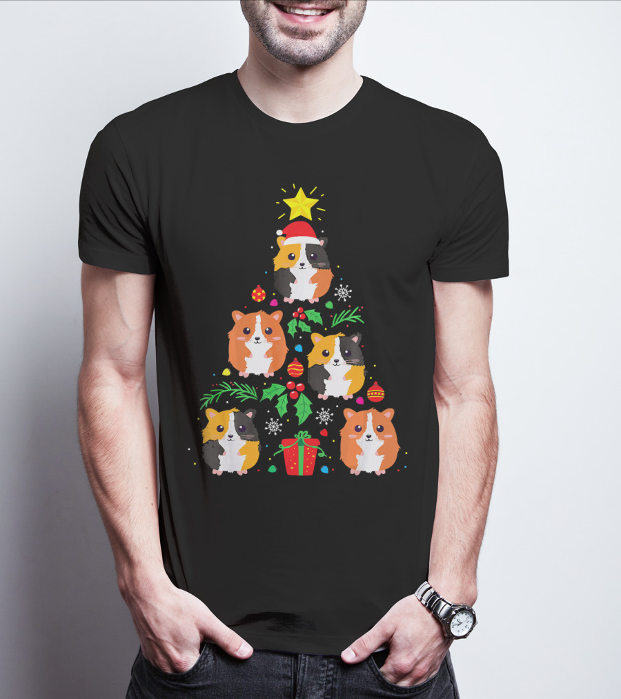 Guinea Pig Christmas Tree Santa Hat Festive T-Shirt