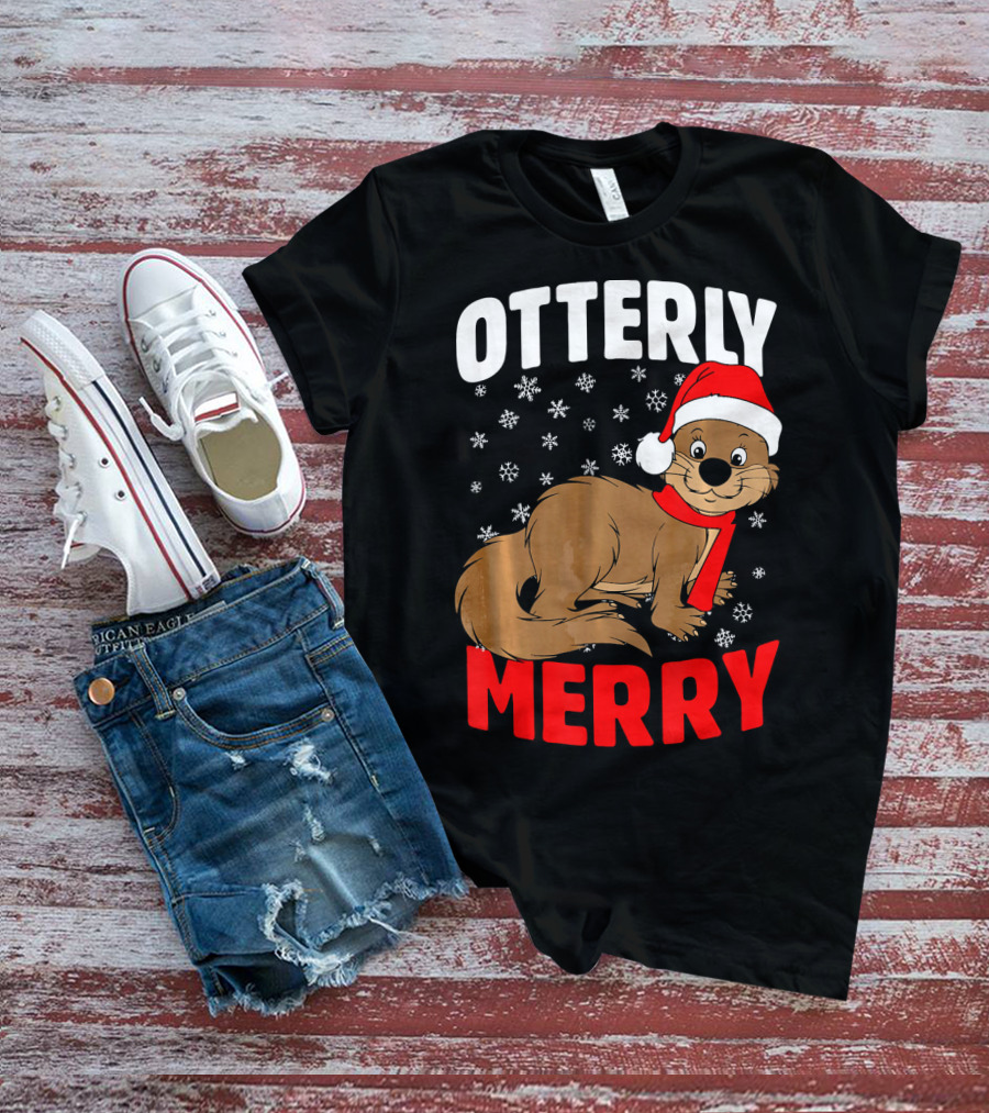Otterly Merry Funny Ugly Christmas Sea River Otter T-Shirt