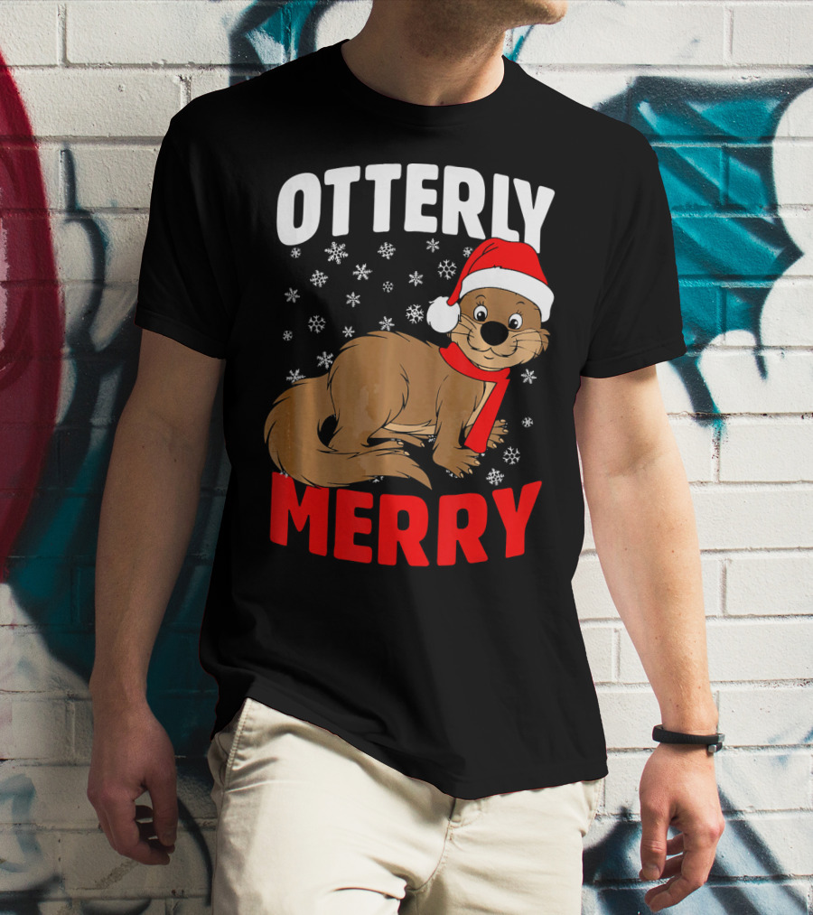 Otterly Merry Funny Ugly Christmas Sea River Otter T-Shirt