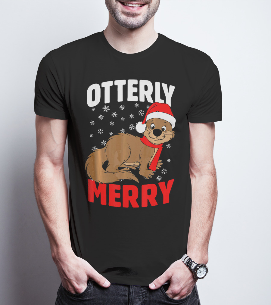 Otterly Merry Funny Ugly Christmas Sea River Otter T-Shirt