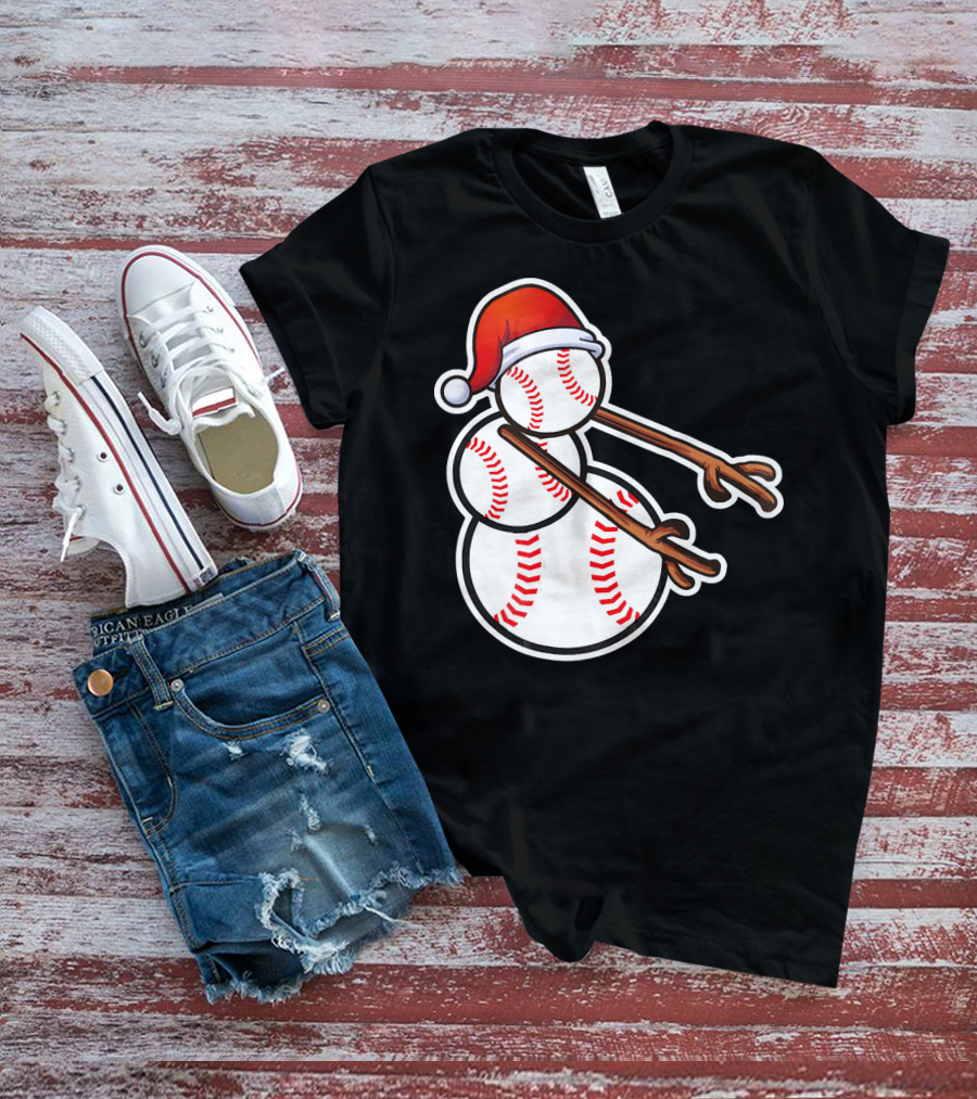 Flossing Snowman Baseballs Santa Hat T-Shirt