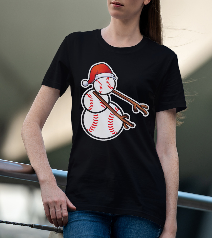 Flossing Snowman Baseballs Santa Hat T-Shirt