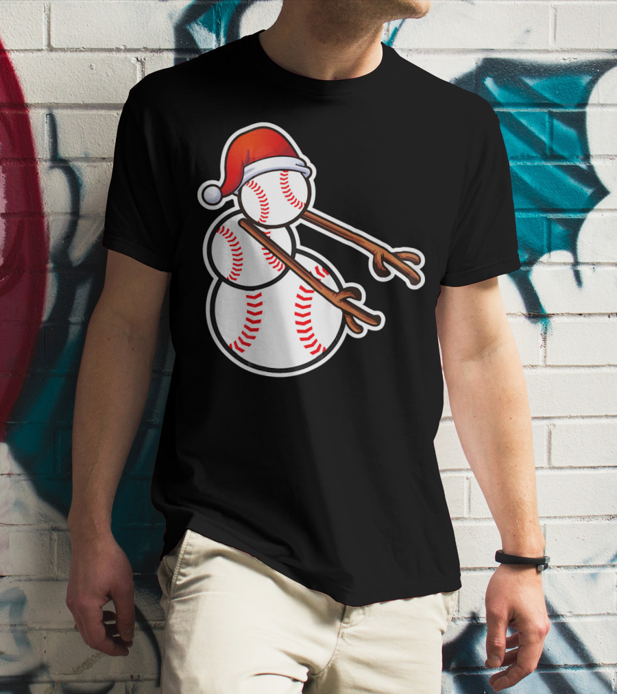 Flossing Snowman Baseballs Santa Hat T-Shirt