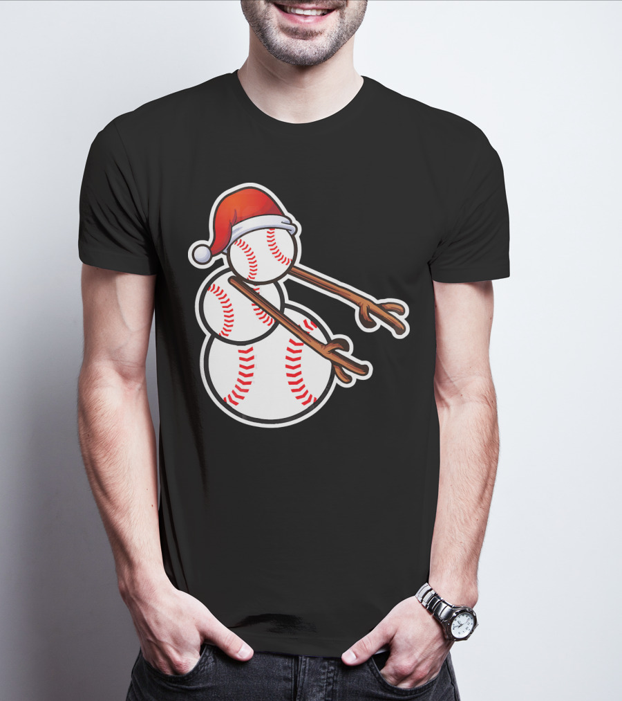 Flossing Snowman Baseballs Santa Hat T-Shirt