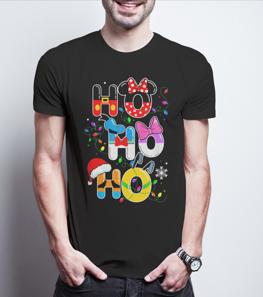 Ho Ho Ho Christmas Disney Characters Lights Decor T-Shirt