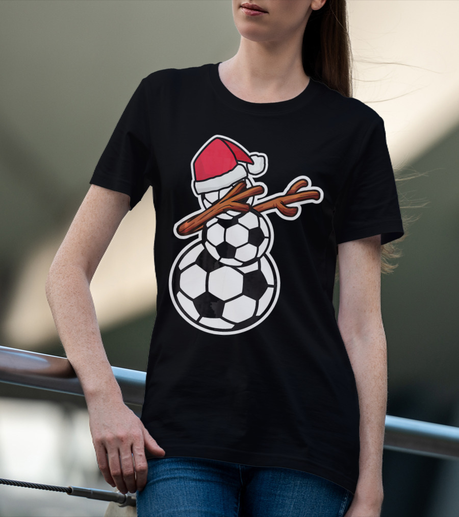 Dabbing Soccer Snowman With Santa Hat T-Shirt