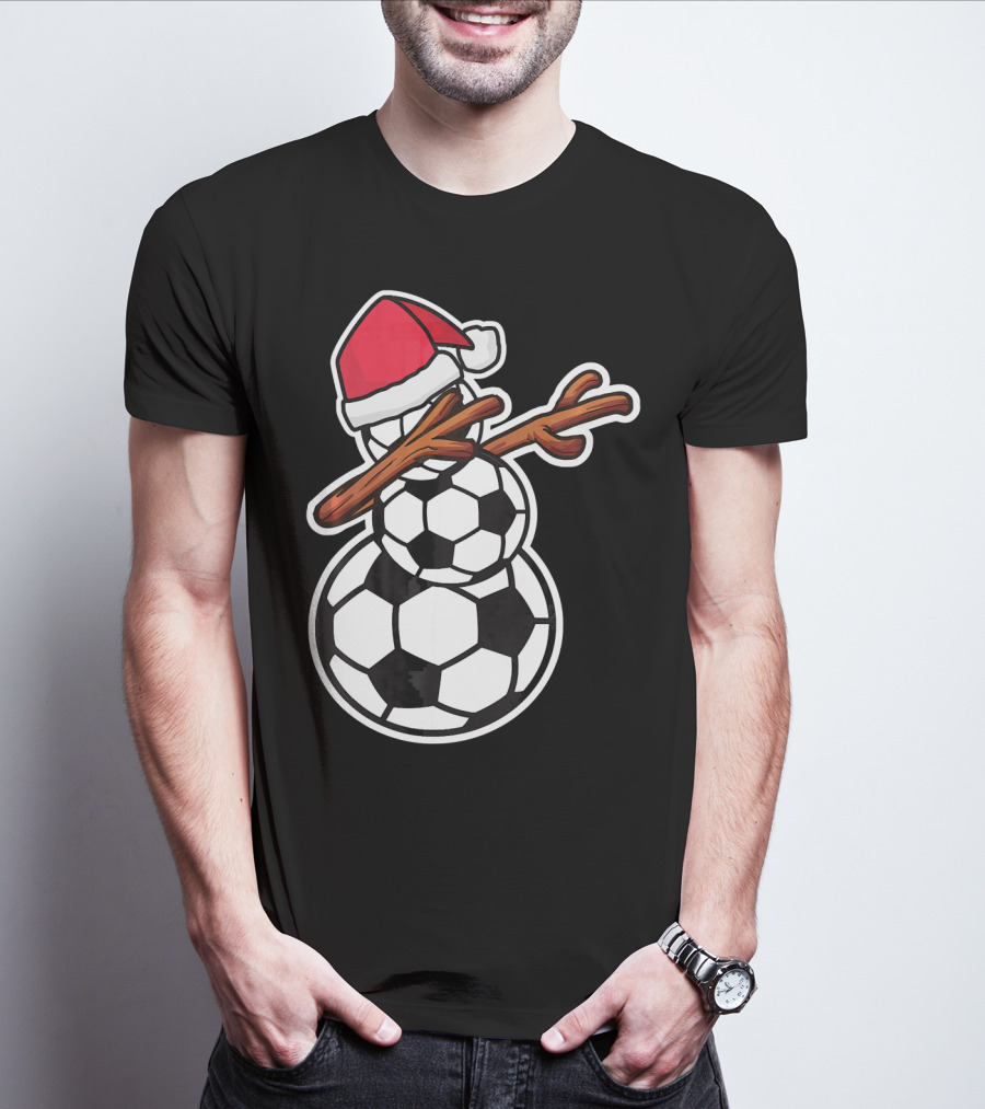 Dabbing Soccer Snowman With Santa Hat T-Shirt