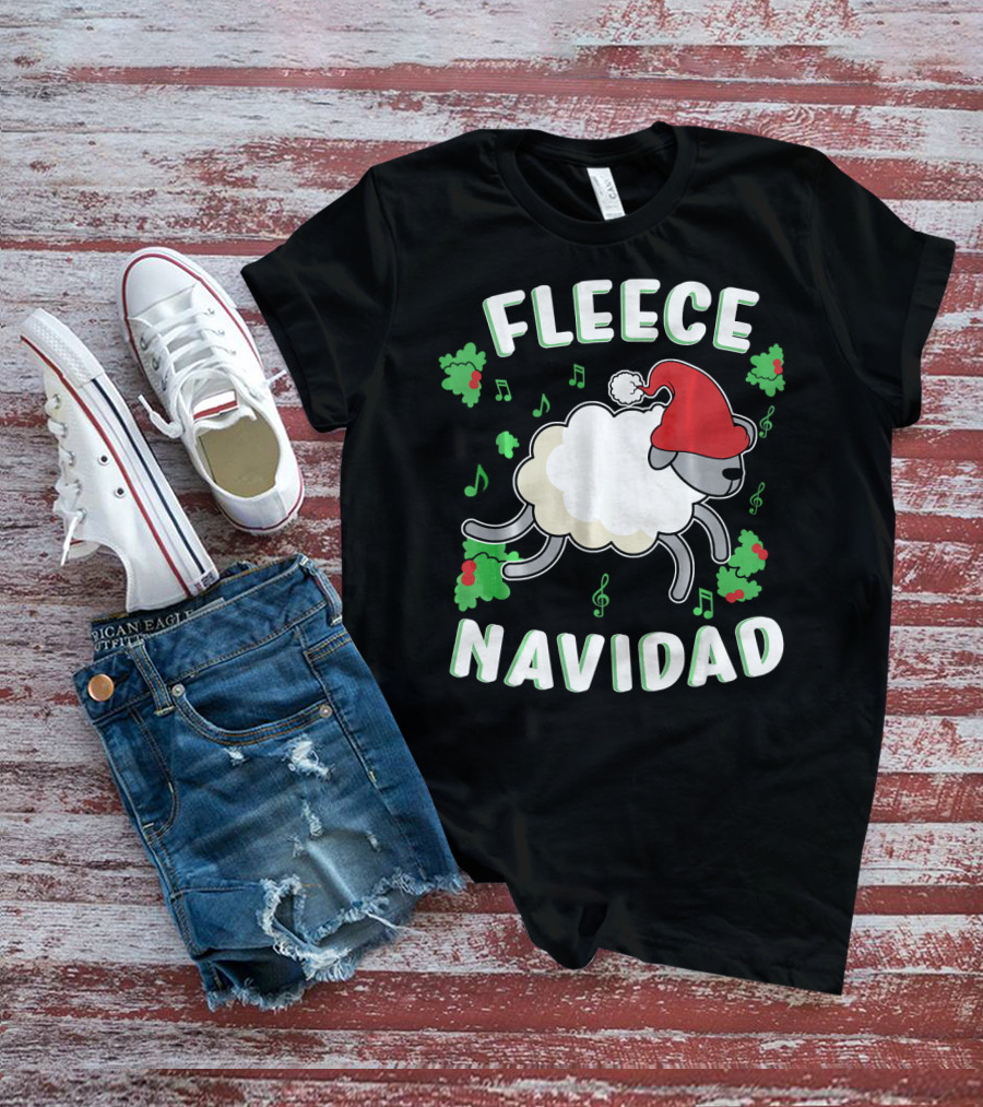 Fleece Navidad Lamb Christmas Xmas Santa Hat Music Notes Hollys T-Shirt