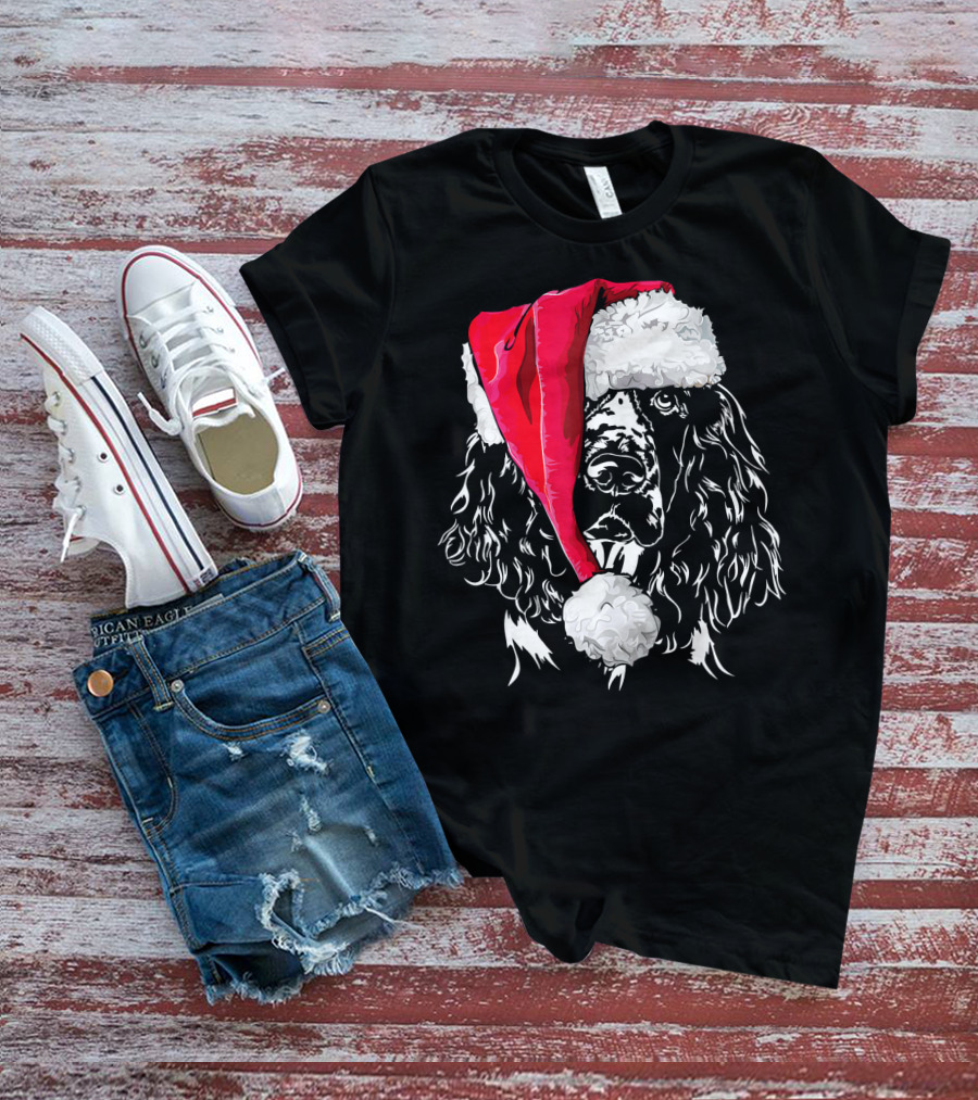 Funny Springer Spaniel Santa Hat Holiday Dog T-Shirt