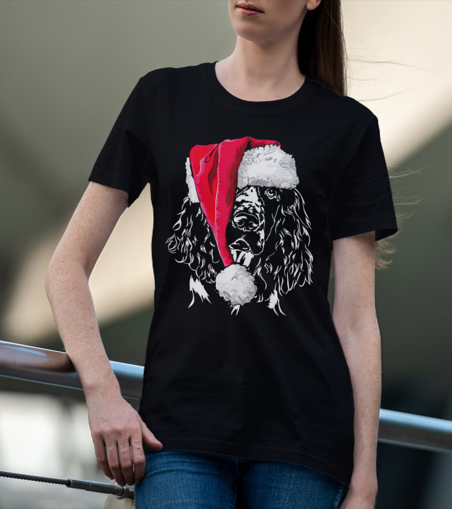 Funny Springer Spaniel Santa Hat Holiday Dog T-Shirt
