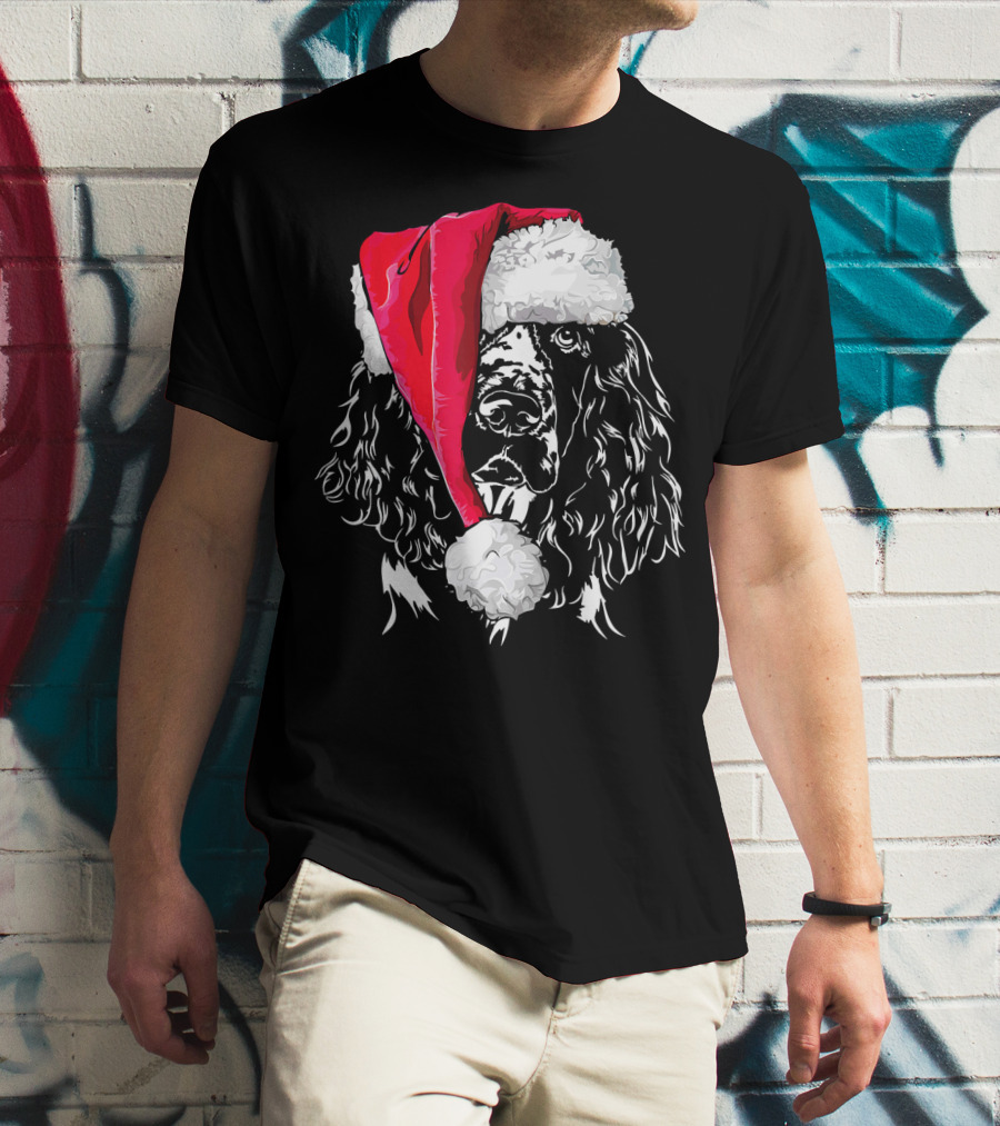 Funny Springer Spaniel Santa Hat Holiday Dog T-Shirt