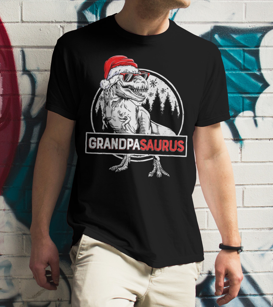 Grandpasaurus Dinosaur Santa Hat Christmas Tree T-Shirt
