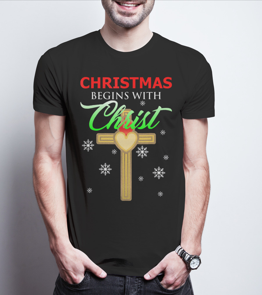 Christmas Begins With Christ Cross Snowflakes T-Shirt