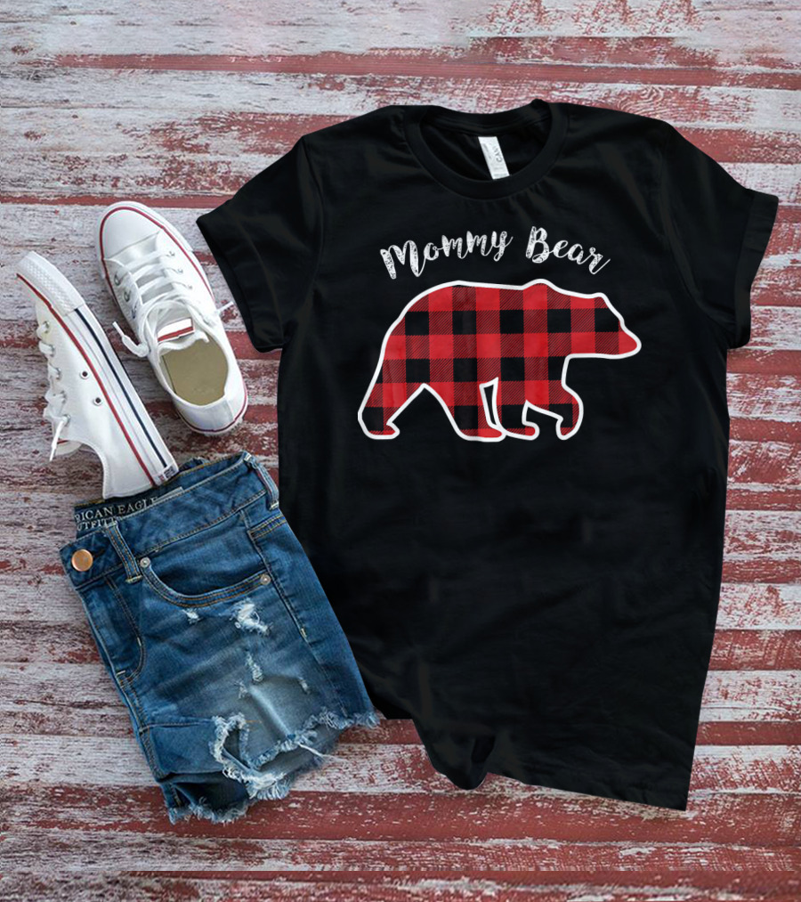 Mommy Bear Red Plaid Buffalo Check T-Shirt
