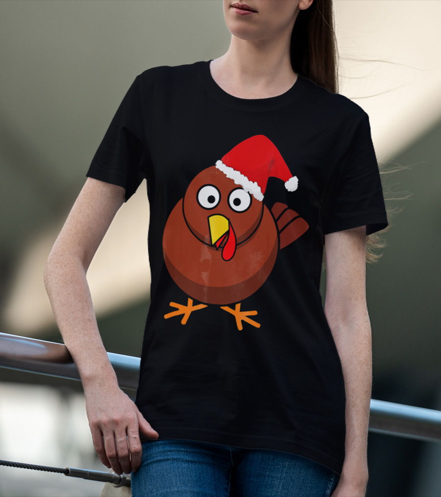 Funny Turkey Wearing A Santa Hat T-Shirt