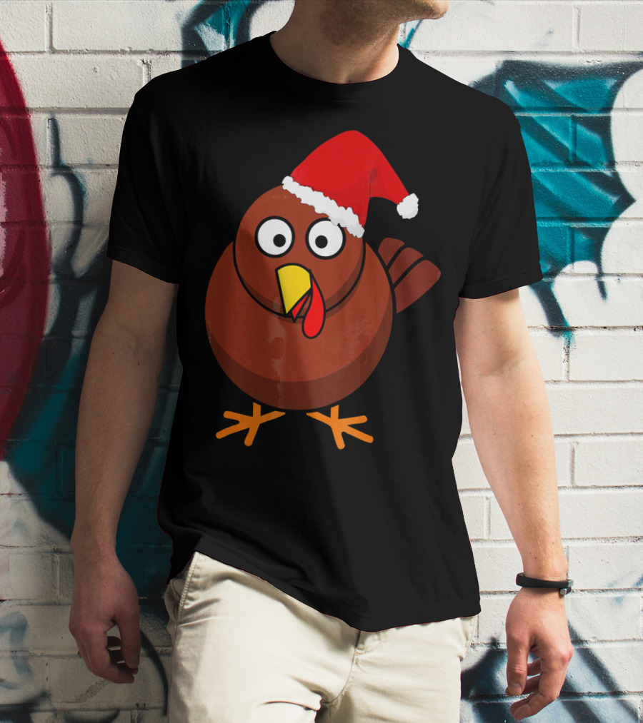 Funny Turkey Wearing A Santa Hat T-Shirt