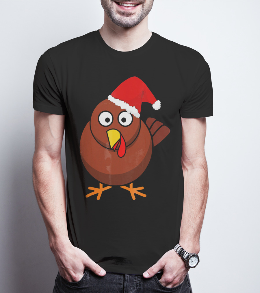 Funny Turkey Wearing A Santa Hat T-Shirt