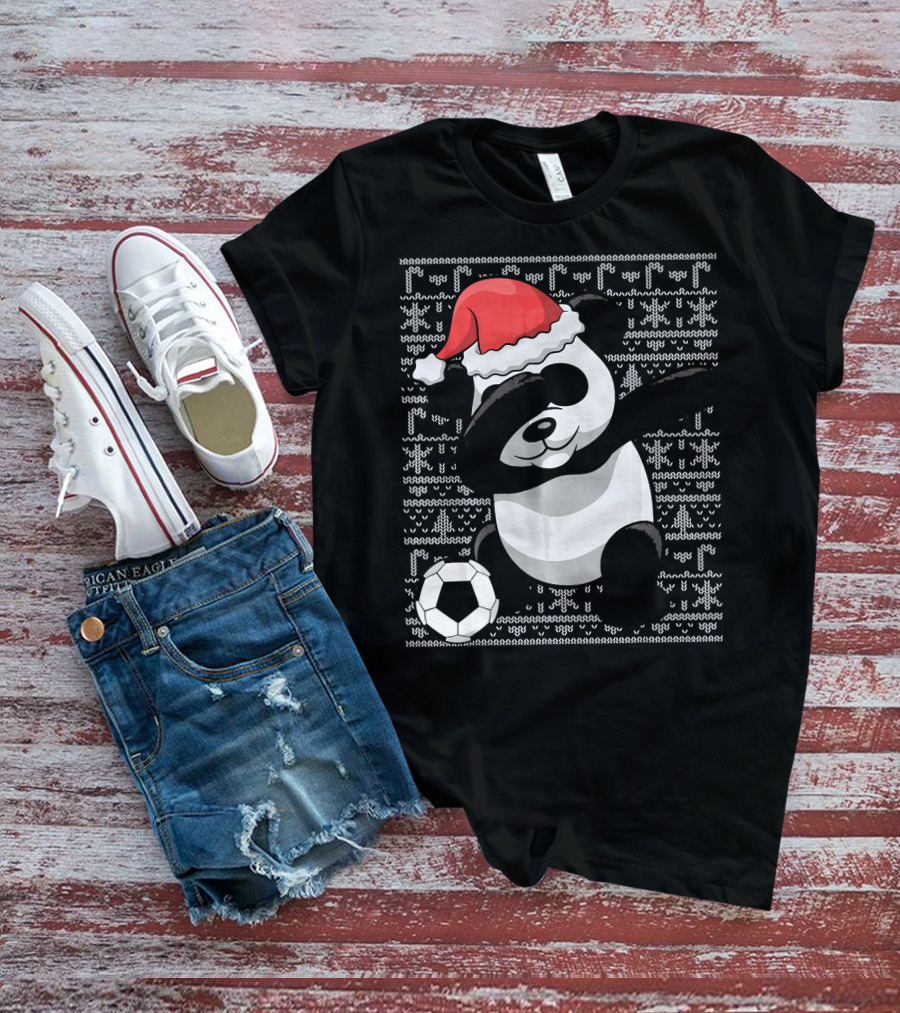 Christmas Dabbing Santa Panda Bear Soccer T-Shirt