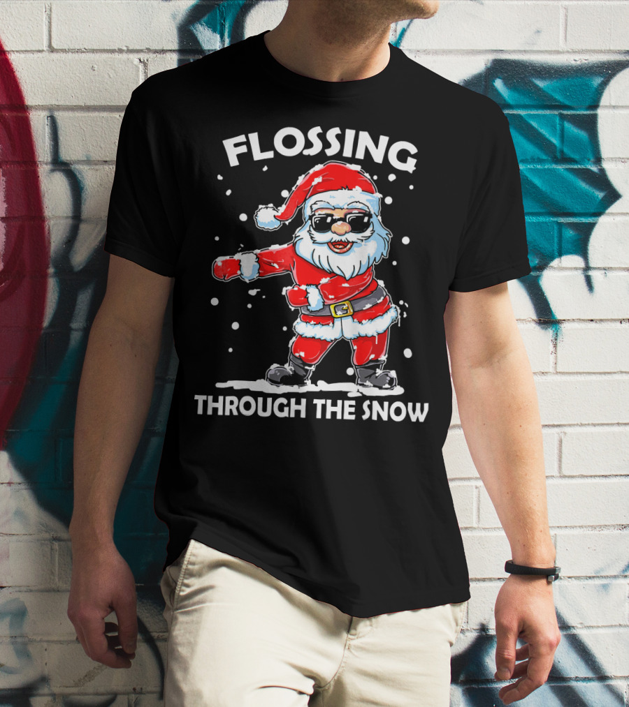 Flossing Through The Snow Santa Sunglasses Floss Dance T-Shirt