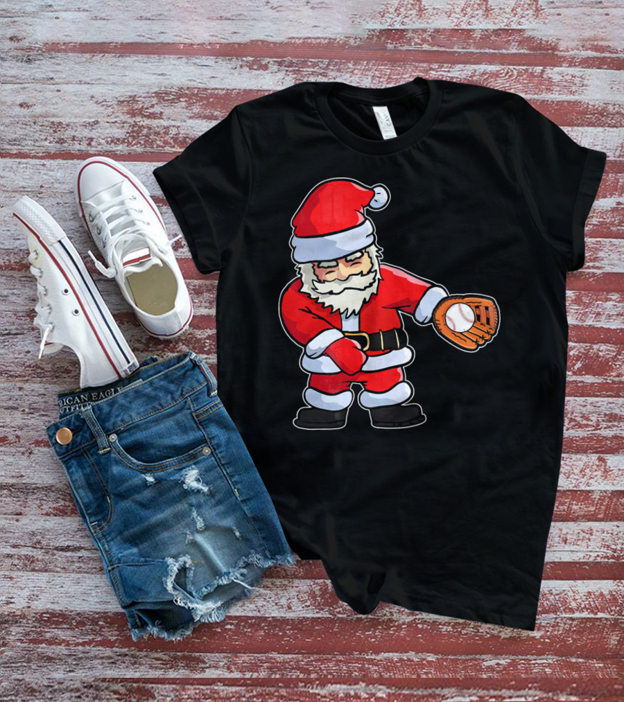 Baseball Santa Claus Flossing Dance Funny Ugly Holiday T-Shirt