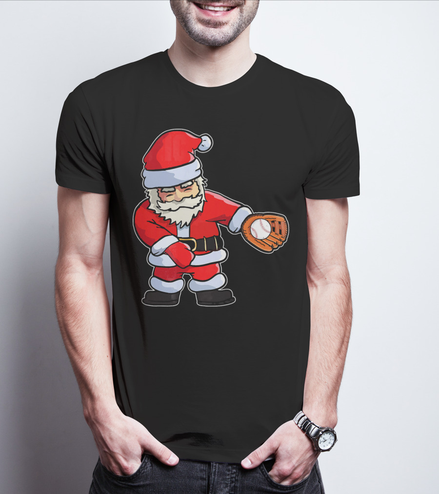 Baseball Santa Claus Flossing Dance Funny Ugly Holiday T-Shirt
