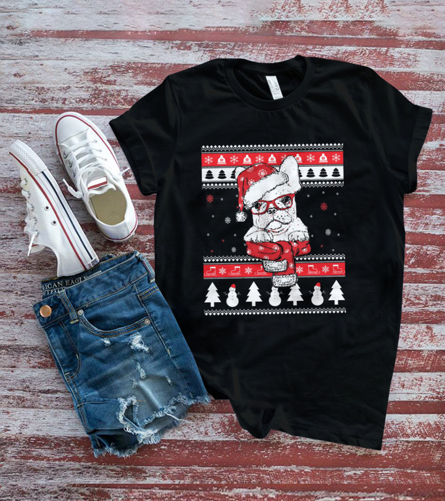 Festive Santa Hat French Bulldog Christmas T-Shirt