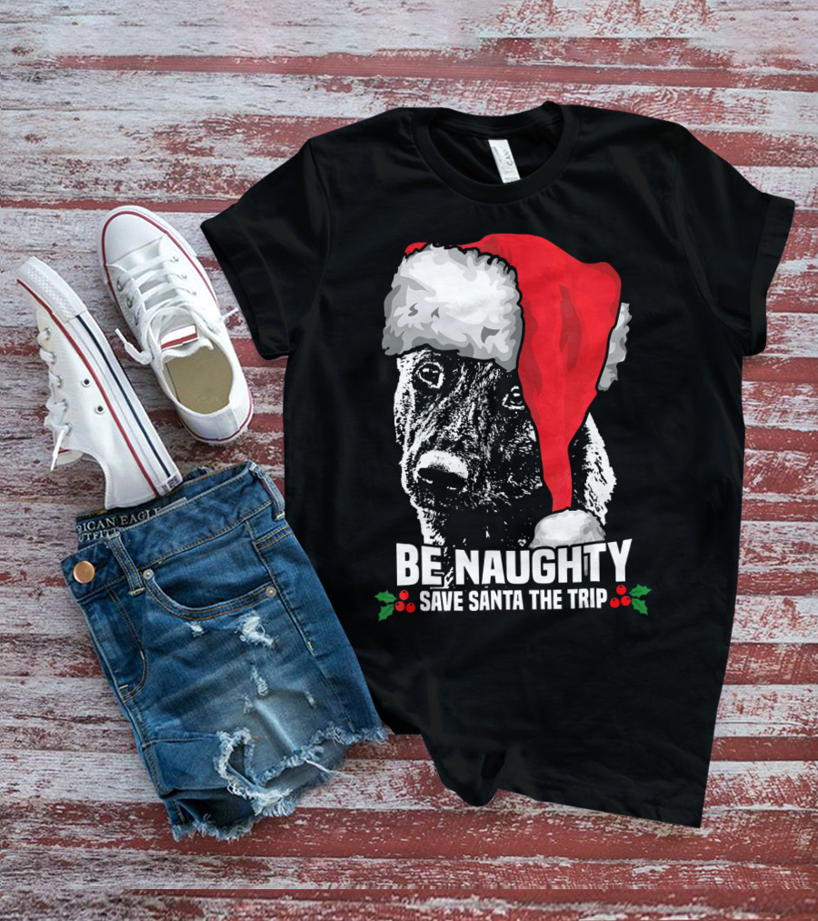 Be Naughty Save Santa The Trip Dutch Shepherd Christmas Santa Hat T-Shirt