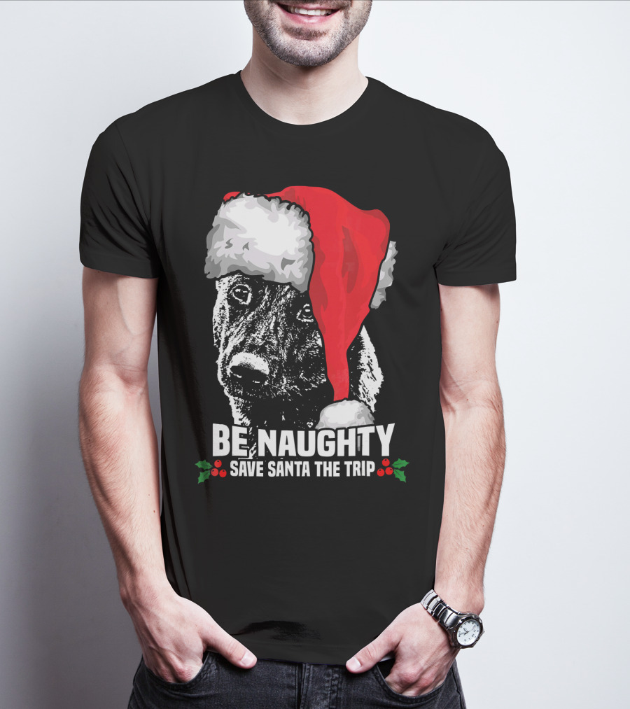 Be Naughty Save Santa The Trip Dutch Shepherd Christmas Santa Hat T-Shirt
