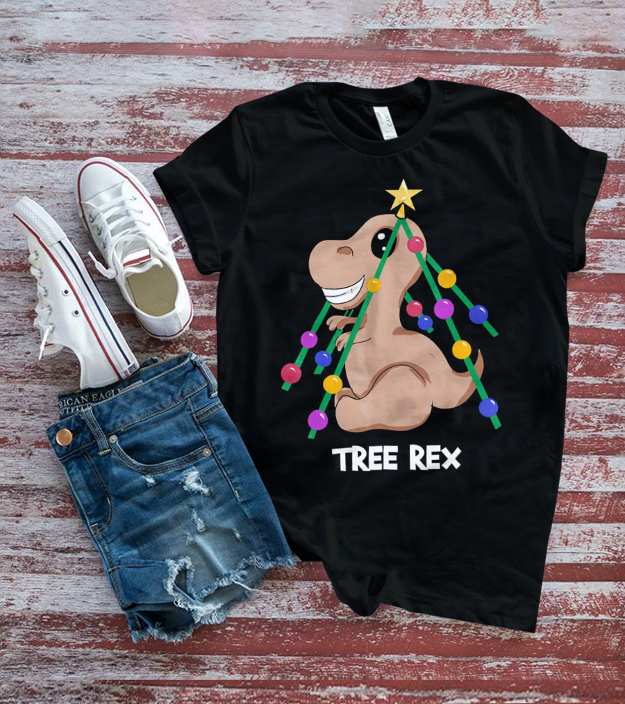 Tree Rex Christmas Dinosaur With Holiday Decoration T-Shirt