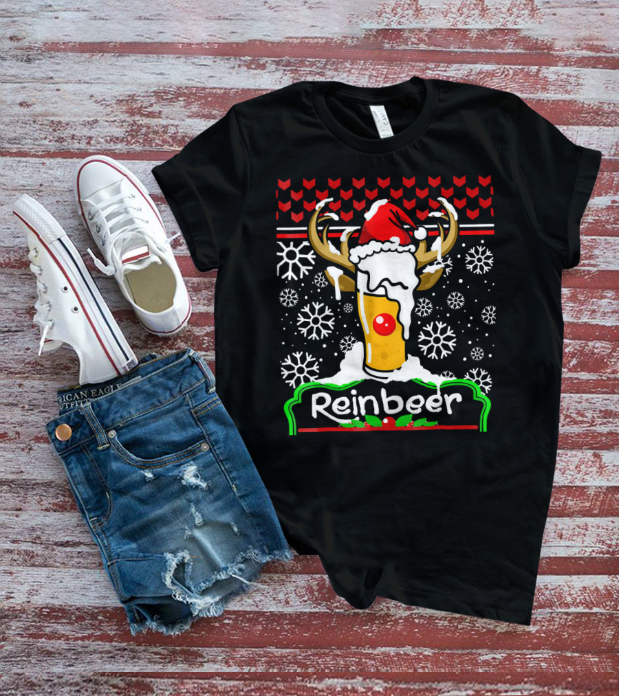 Reinbeer Santa Claus Antlers Snowflakes Holiday Cheer T-Shirt