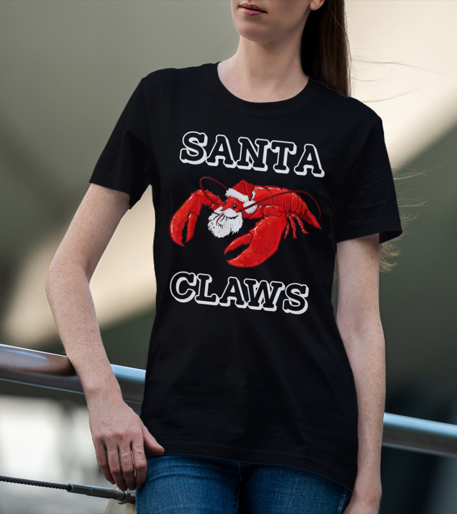 SANTA CLAWS Festive Lobster Santa Hat Christmas Humor T-Shirt