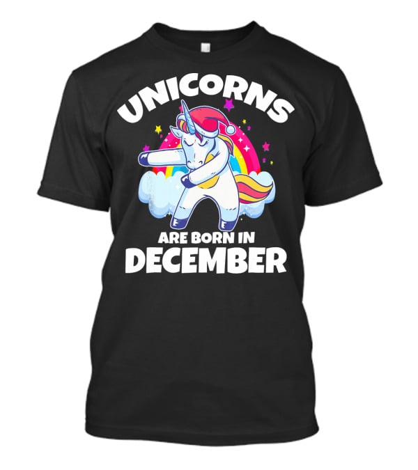 Unicorns Are Born In December Dabbing Unicorn Rainbow Stars Santa Hat T-Shirt
