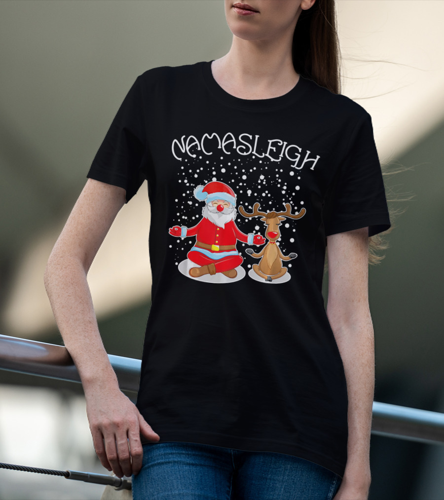 NamaSleigh Meditating Santa Rudolph Snowflakes T-Shirt