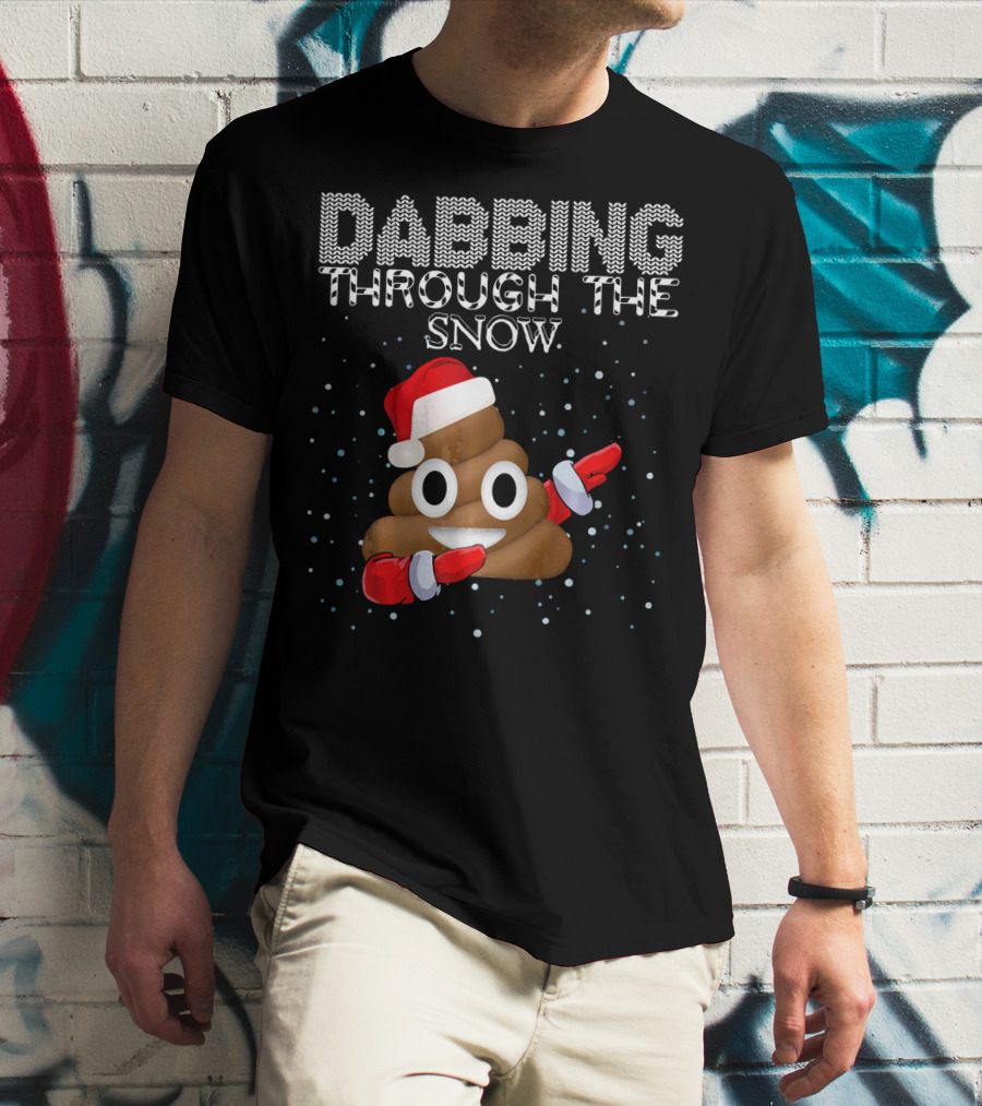Dabbing Through The Snow Christmas Emoji Poop Santa Hat T-Shirt