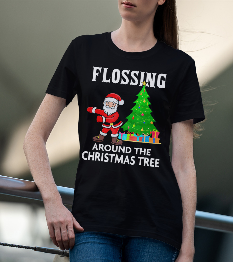 Flossing Santa Dancing Around The Christmas Tree With Presents T-Shirt
