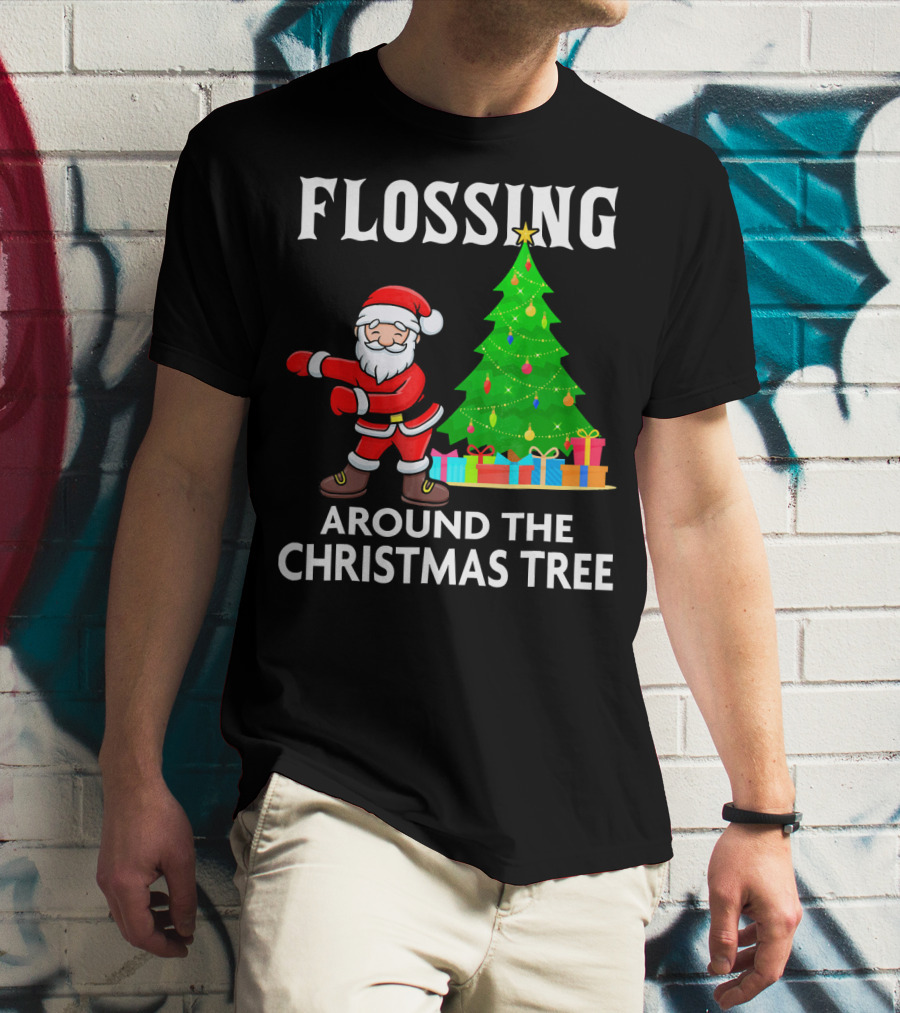 Flossing Santa Dancing Around The Christmas Tree With Presents T-Shirt