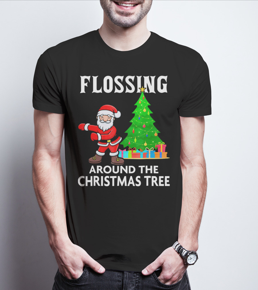 Flossing Santa Dancing Around The Christmas Tree With Presents T-Shirt