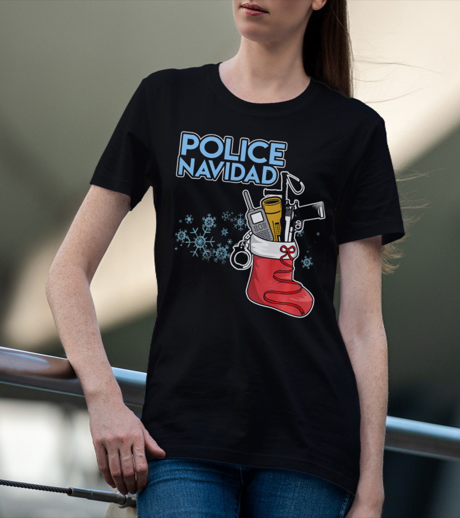 Police Navidad Christmas Stocking With Law Enforcement Gear T-Shirt