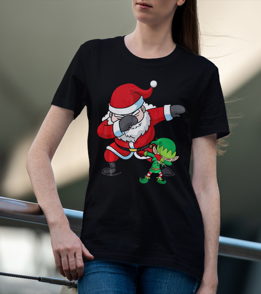 Christmas Boys Dabbing Santa Claus And Elf Dab Dan T-Shirt