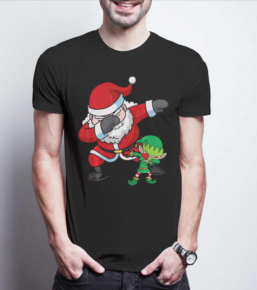 Christmas Boys Dabbing Santa Claus And Elf Dab Dan T-Shirt