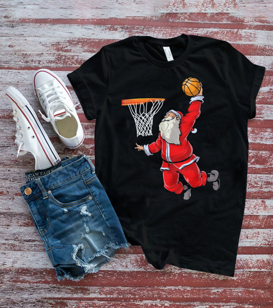 Santa Dunking Basketball Weihnachten Santa Hat T-Shirt