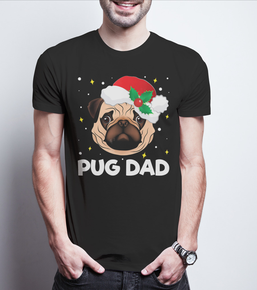 Pug Dad Daddy Christmas Santa Hat Pug T-Shirt