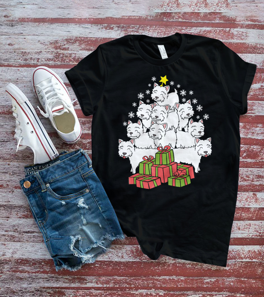 Westie Christmas Tree With Presents And Snowflakes T-Shirt