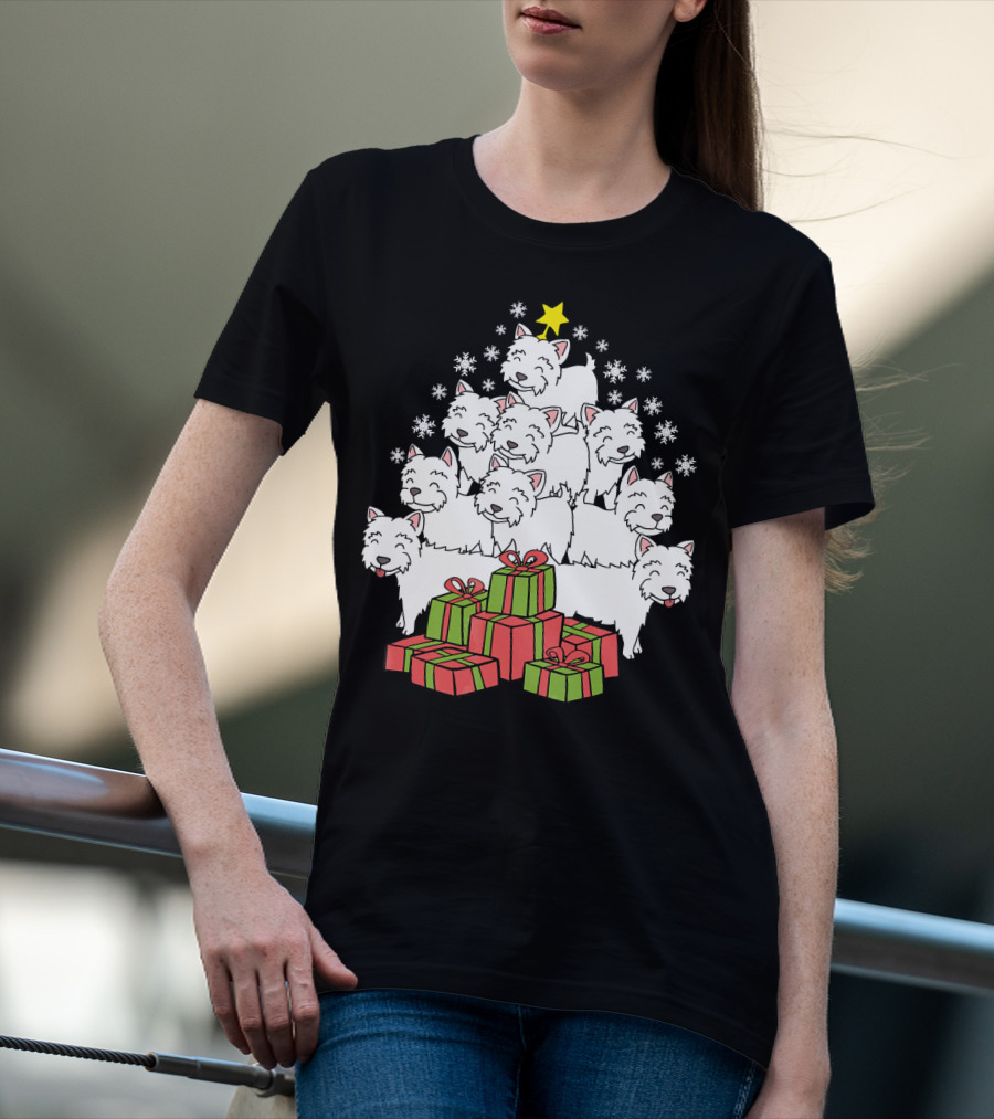 Westie Christmas Tree With Presents And Snowflakes T-Shirt