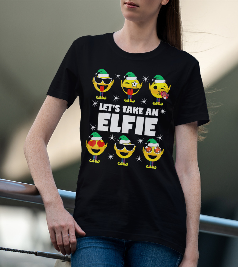 Family Christmas Emoji Elf Let's Take An Elfie T-Shirt