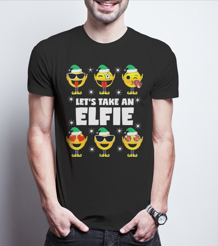 Family Christmas Emoji Elf Let's Take An Elfie T-Shirt