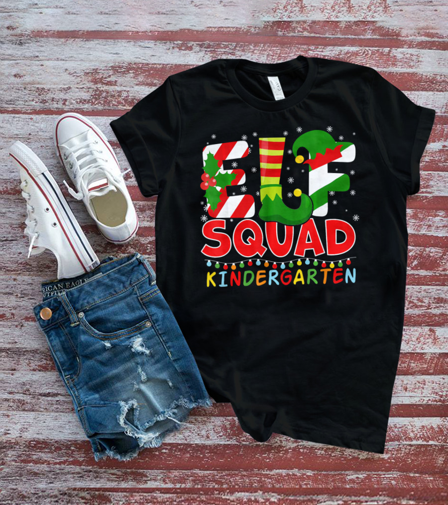 ELF Squad Funny Christmas Kindergarten Holiday Lights T-Shirt