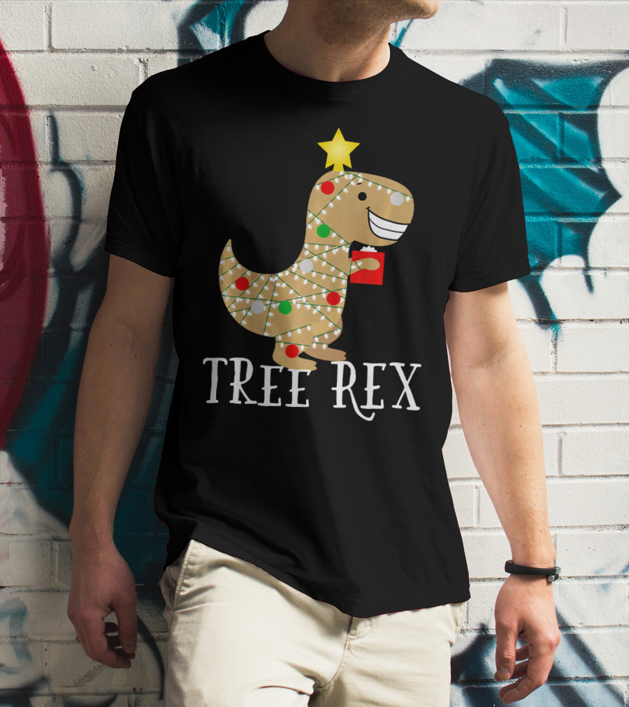 The Original Christmas Tree Rex Dinosaur With Lights And Star T-Shirt