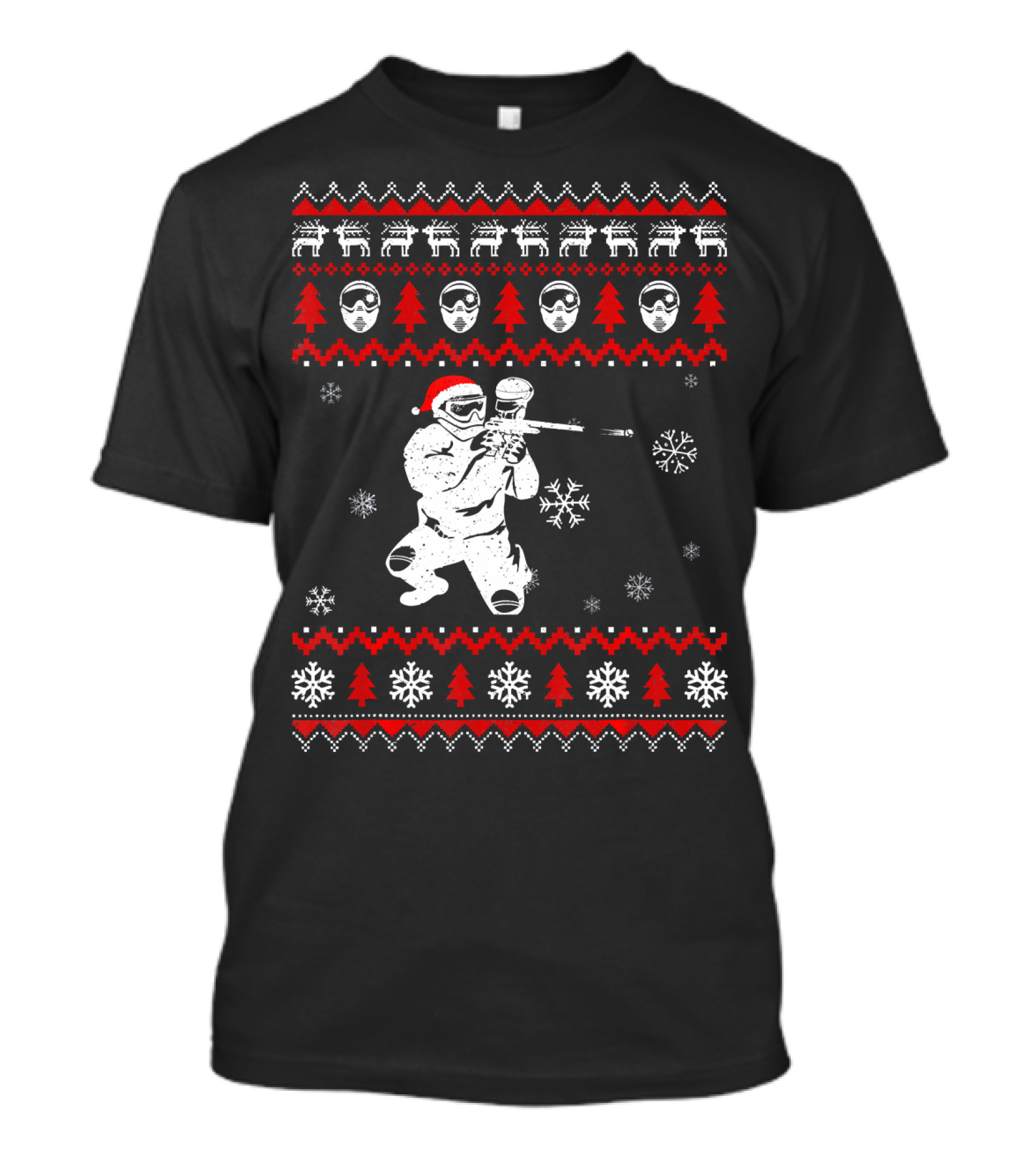 Christmas Paintball Santa Hat Reindeer Snowflakes Ugly T-Shirt